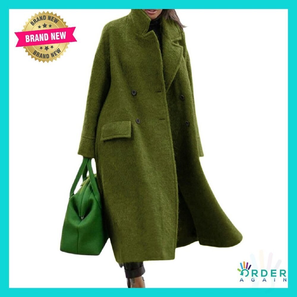 Oversized Wool Blend Trench Coat Elegant Classic Winter Overcoat Slouchy Fit